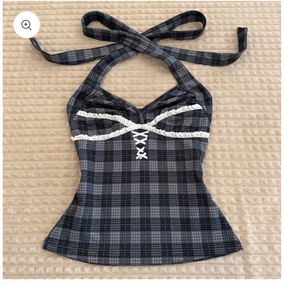 Plaid Halter Top with Lace Detail